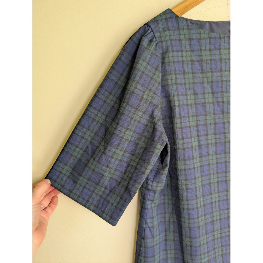 BANANA REPUBLIC Tartan Puff Sleeve Shirt Womens‎ Medium Blue Preppy Office NWT - Picture 4 of 6